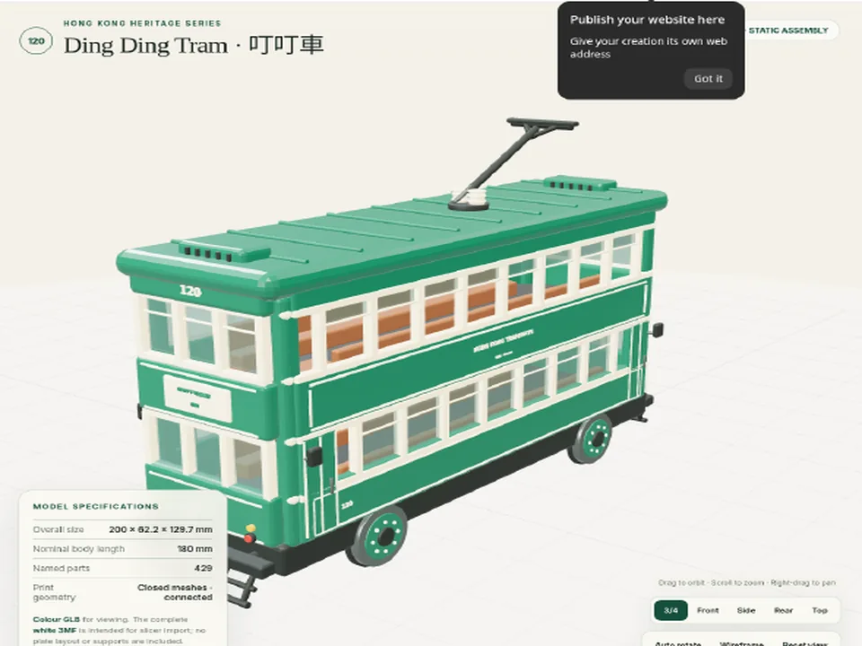Hong Kong tram 3D three-quarter preview